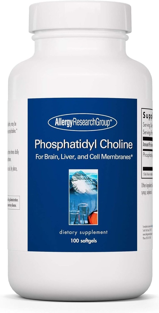 Kelompok Penelitian Alergy Fosfrityl Choline - Fosharitylcholine Suplemen untuk Kesehatan Otak dan Hati, Ekstrak Soy Lecithin untuk Fokus dan Memori, 385mg Per Capsule - 100 Softgels