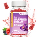 Saffron Gummies, 10 dari 1 Saffron Suplemen Gummies dengan Magnesium, Ashwagandha & Rhodiola Rosea, Sugar Free Vegan Mixed Berry Flavor - 60Cts