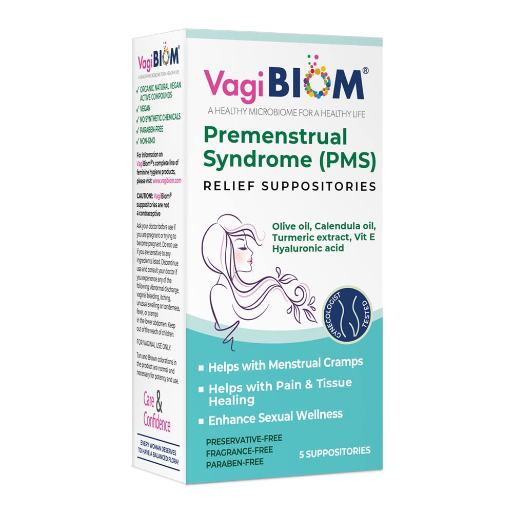 VagiBiom Menstrual Relipotories (5 Suplotories) with Calendula Oil, Cocoa Butter, Turmeric and VIT E That helped with Perise Cramp, Mood Swings. Tissue Healing. USA Made, Vegan, Hormone- Bebas
