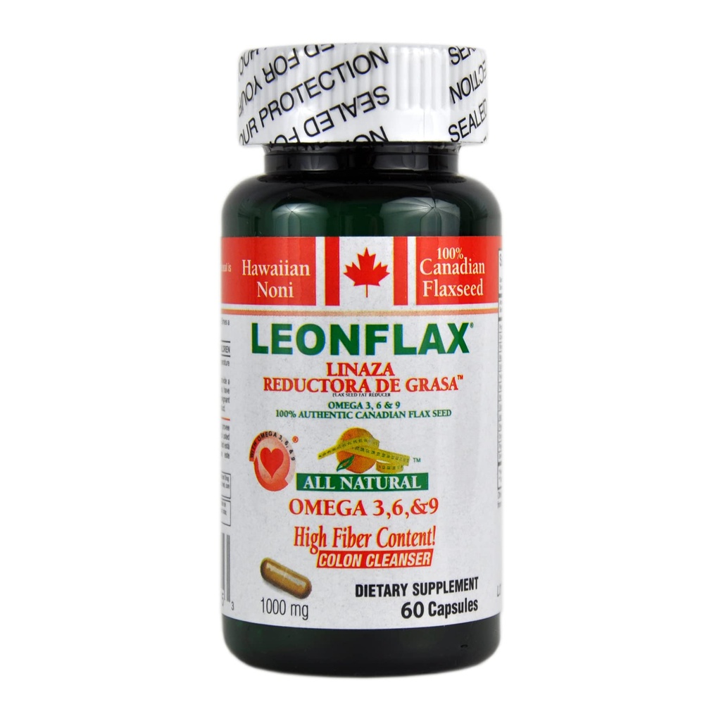 LEONFLAX, 100% Autentic Canadian Flax Seed, Improve Your Digetical Health, 60 Capsules, Bottle