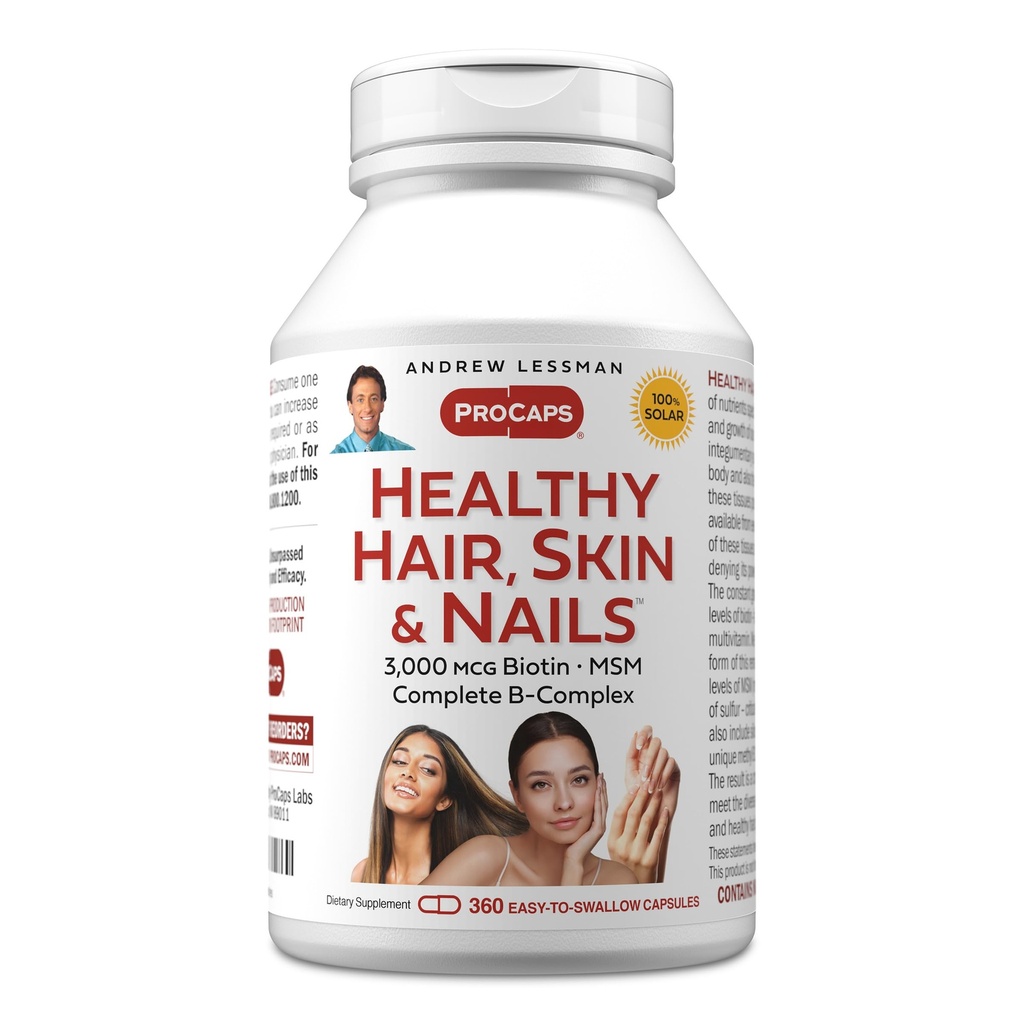 ANDREW LESSMAN Heally Hair, Skin and Nails 360 Capsules - 5000 mcg High Bioactivity Biotin, B- Complex. Promoses Cantik Skin, Kuat Nails. Tidak ada Addonist Growth Vitamin Biotin Suplemen