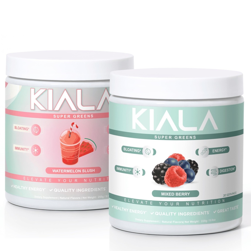 Nutrition Super Greens Kiala, Powder Organic Greens, Spirulina & Chlorella Superfood Pounder, Sugar & Gluten Free Vegan, Spectra Blend, Watermelon & Mixed Berry 2 Pack