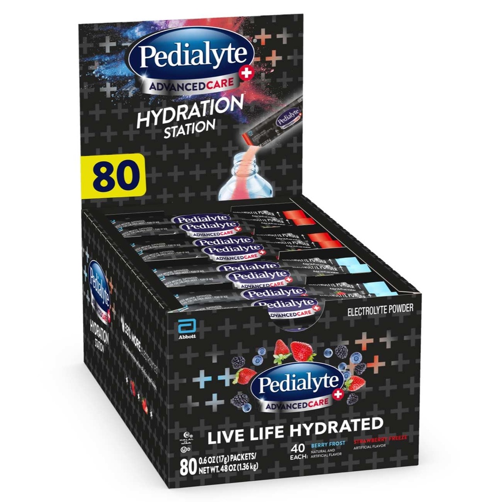 Pedialyte AdvancedCare Plus Electrolite Powder, Memiliki 33% Lebih Elektrolite dan Preactiv Pretiv, Variety Stasiun Hidration, 80 Powder Paket