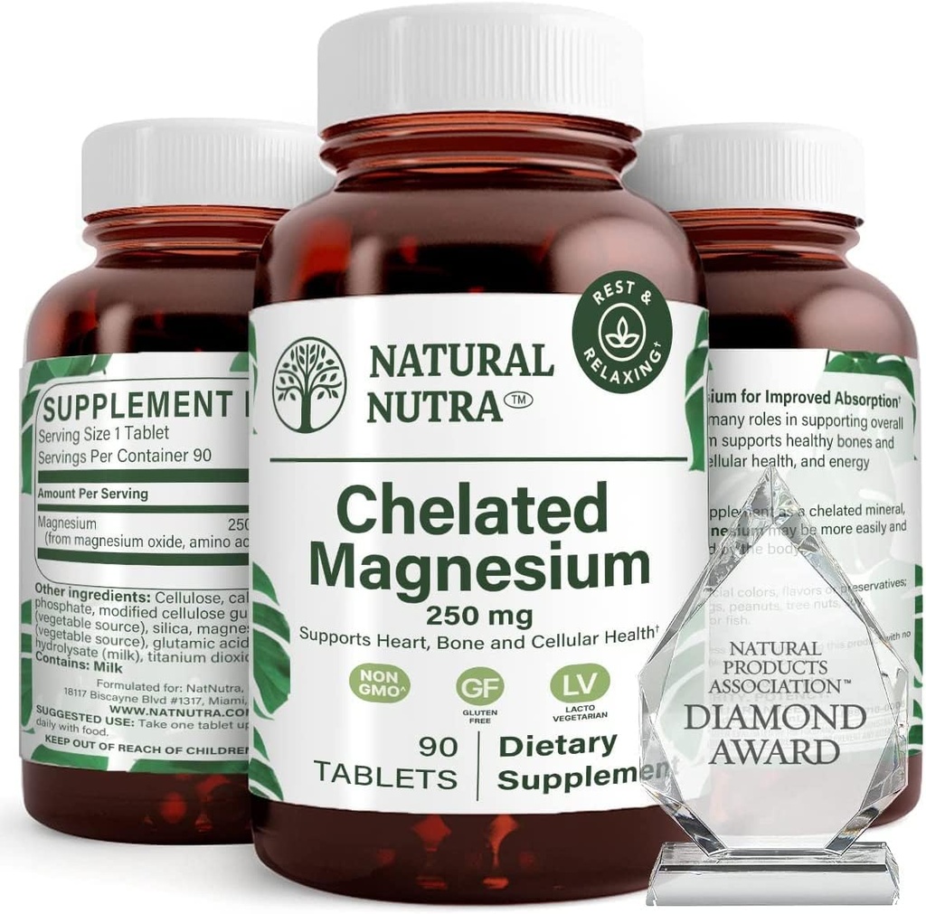 Nuttra Natural Sermated Magnesium Oxide 250 mg - Penyerangan Tinggi untuk Bones Kuat, Kesehatan Hati, Boost Energi, Gluten- Bebas, Non-GMO, 90 Tablet (3 Paket) di BPA-Free Recyclable Glass Botles