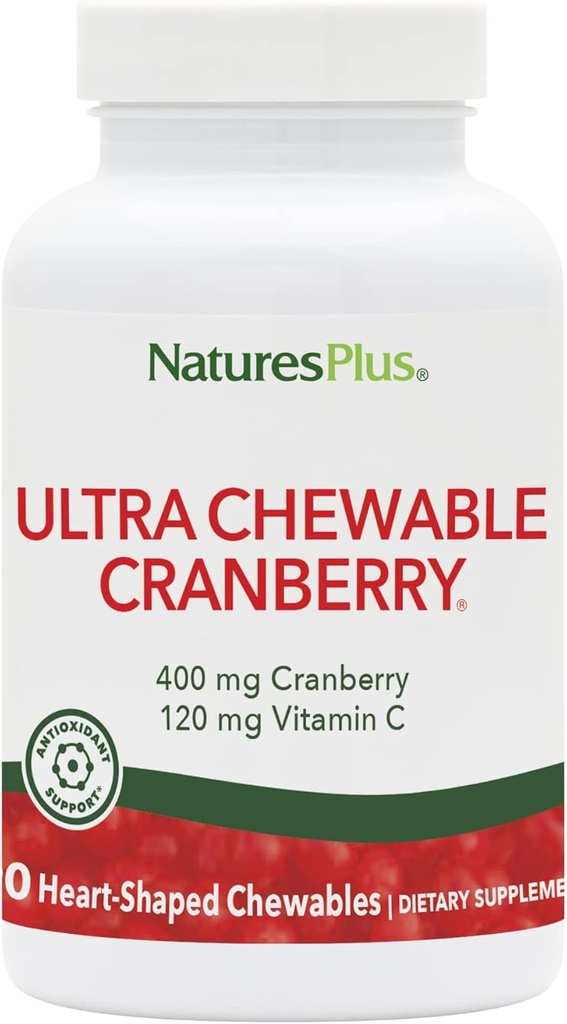 NaturesPlus Ultra Chewable Cranberry - 90 Love Berry Tablet, Kembungkus 2 - Promotes Urinary Tract Health - Non-GMO, Gluten Free - 90 Total Pelayan