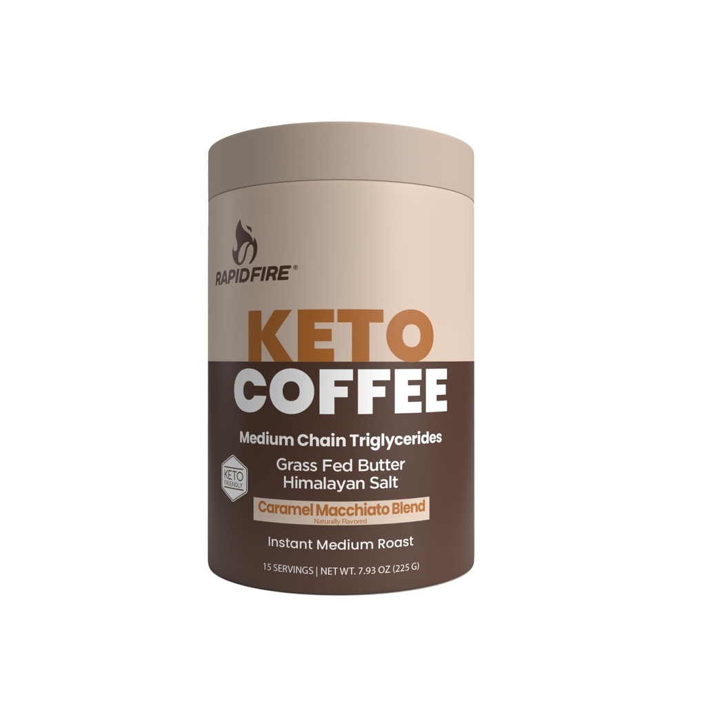 Rapidfire Keto Coffee Instant Coffee Mix, Caramel Macchiato Flavor, 7.93 Ounce (255g), 15 Servis