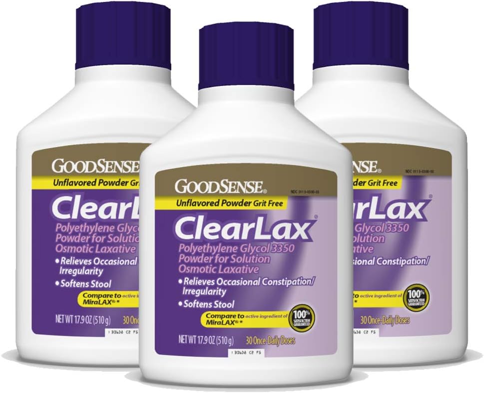Sense ClearLax yang baik, Polyethylene Glycol 3350 powder untuk Solusi, Osmotic Laxative, 53.7 Oz, pak 3