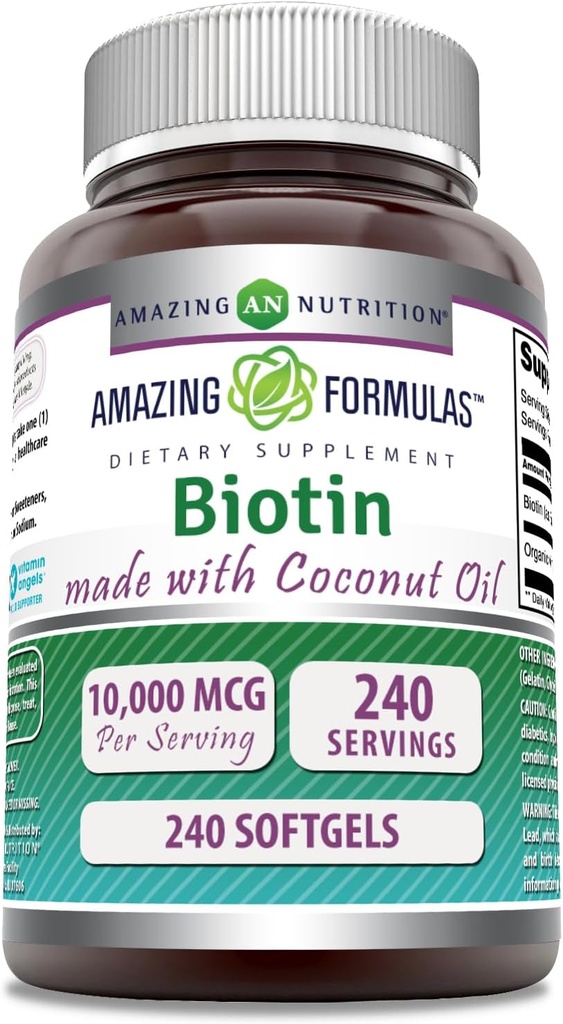 Amazing Formula Biotin dengan Ekstra Virgin Coconut Oil Suplemen 124; 10000 Mcg 124; Softgeels 12.4; Non-GMO 124; Gluten- Free 124; Made in USA (1 Pack, 240 Count)