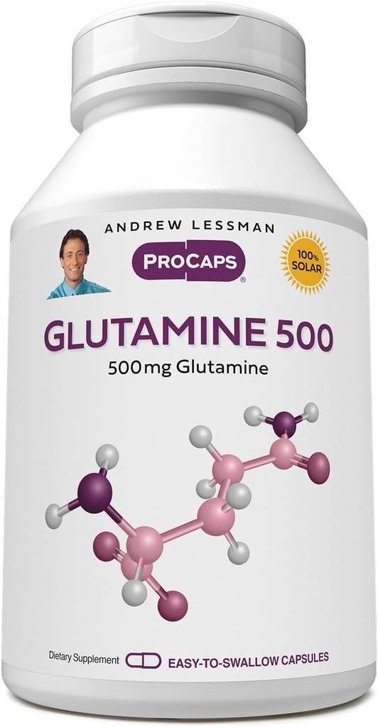 ANDREW LESSMAN Glutamine 500 mg - 60 Kapsul - Free Form Amino Acid. Menjaga Healthy Ginneys, Hati, Hati, Otak. Easy-- Swallow Kapsul.
