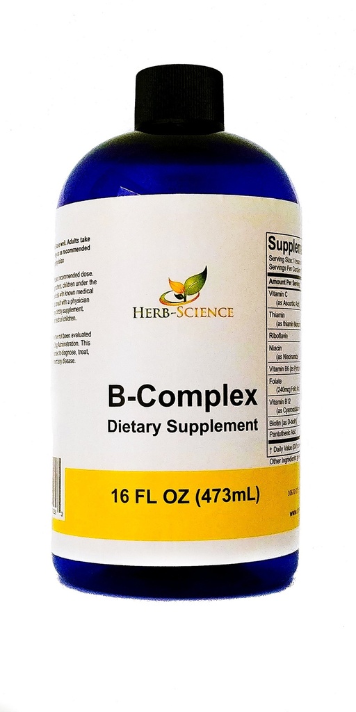 Vitamin B-Complex, Kompleks Super B Vitamin C Liquid, 16 oz - Semua B Vitamin termasuk B1, B2, B5, B6, B9, B12, Acid, Niasin, Biotin, Bebas - Herb-Science