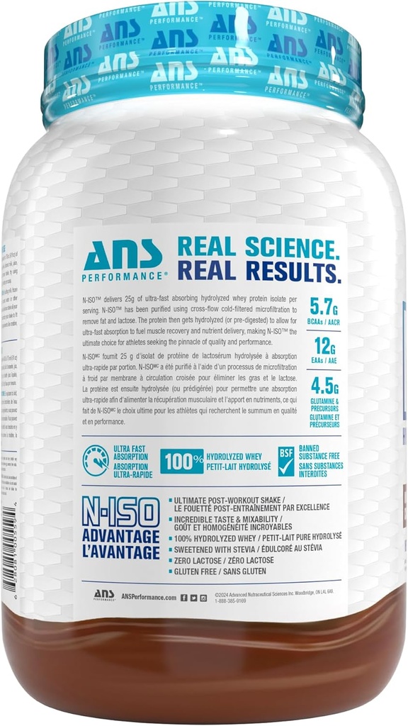 ANS Performance 100% Pure Hydrolyzed Whey Isolate Protein + BCAAs - 25g of Protein - Peanut Free, Gluten Free, Zero Laktosa (Milk Chocolate, 1.8 Ibb)