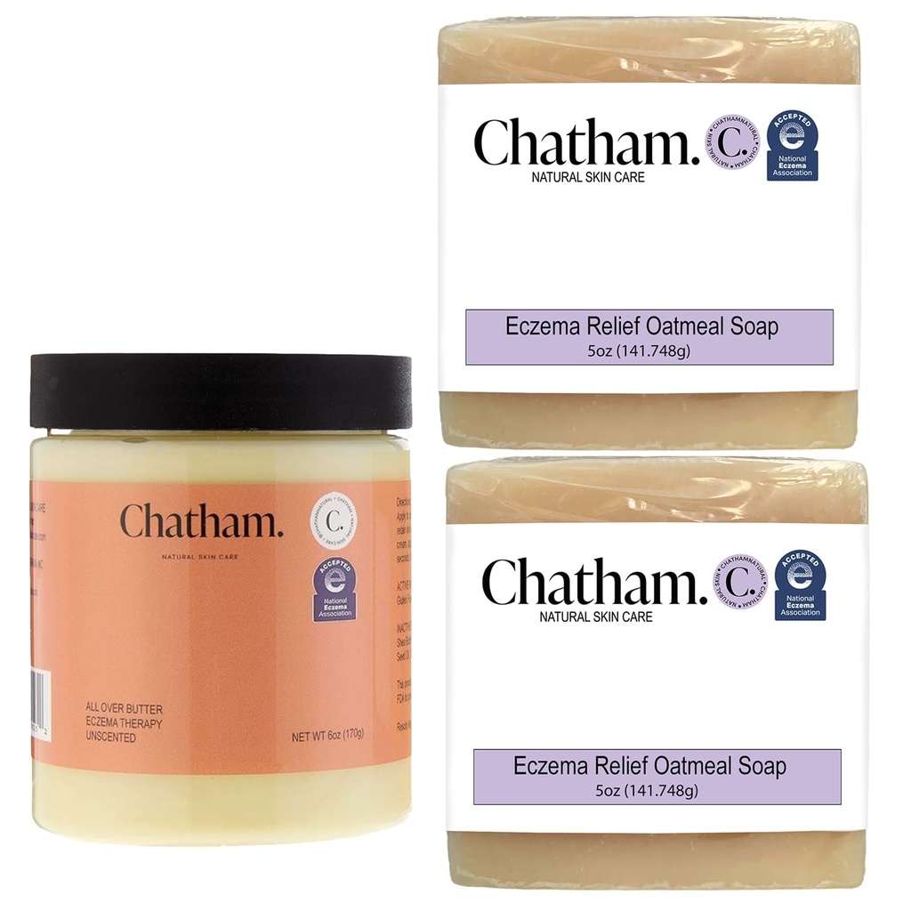 Chatham Natural Skin Care Over Butter Eczema Therapy 6oz dan 2 x Eczema Relief Soap Bars 5oz Bundle 124; Dengan Colloidal Gluten Free Oatmeal