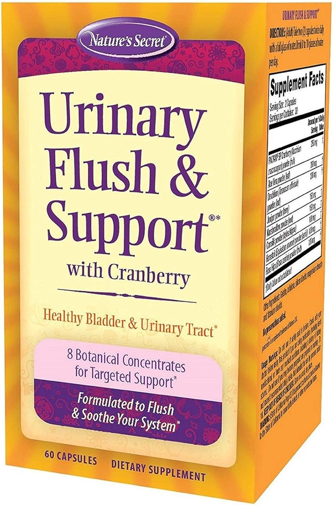 Nature 's Secret Urinary Flush & Dush with Cranberry Promotes Healthy Bladder & Urinary Tract - 8 Botanical Concentract linding to Flush & Soothe - Healthy Elimination & Detoxifikasi 60 Capsules