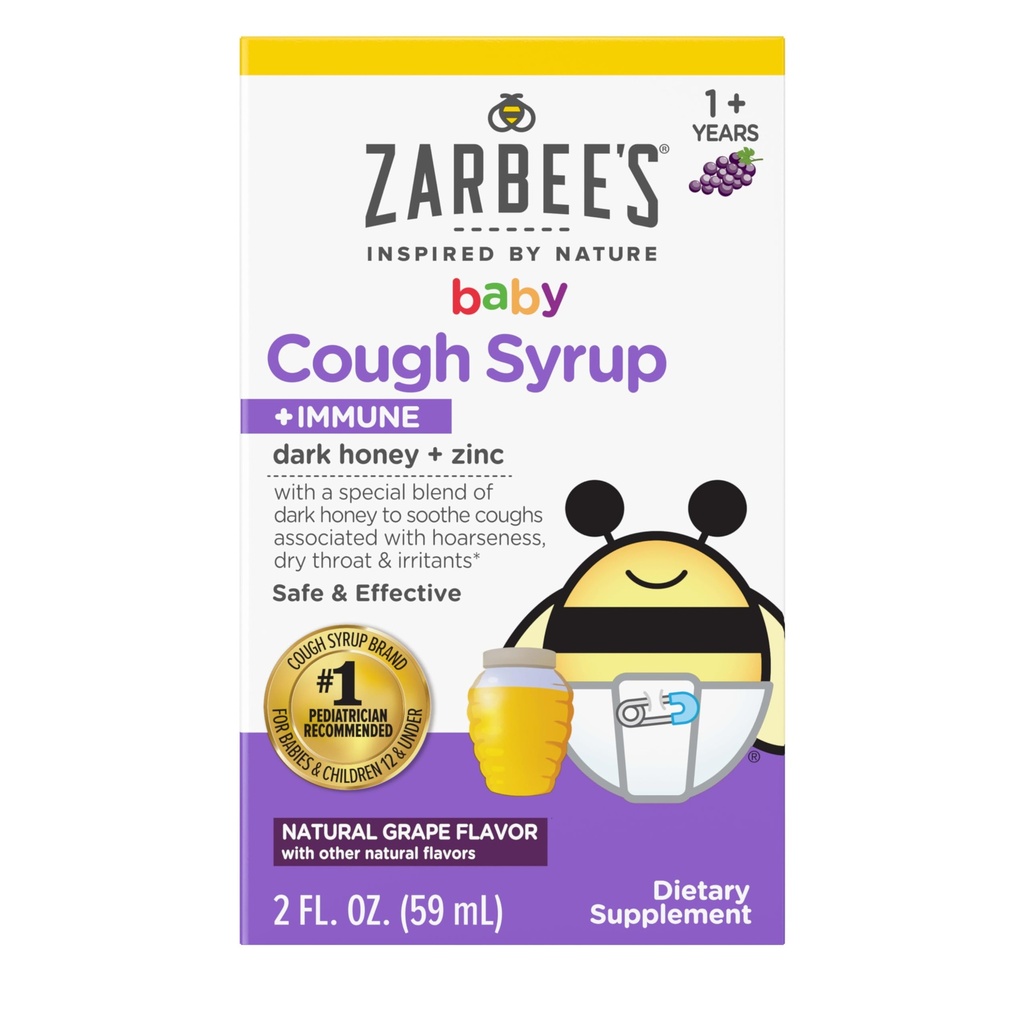 Zarbee 's Baby Honey Cough Syrup + Ammuniune for Baby 1224 Months, Safe & Efektif Cough Syrup with Sootthing Dark Honey & Zinc for Immune Support *, Drug & Alcohol- Free, Grape, 2 fIsrael.