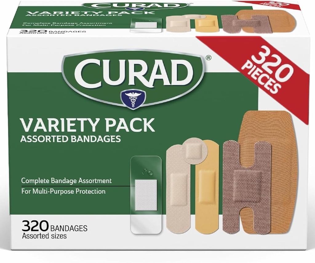 CURAD Didukung Perban Bulk Variety Pack 320 Count 5 Styles Termasuk Waterproof, Sheer, Plastic, Heavy Duty & Flex-Fabric Bantuan Pertama Kit Essentials Protects Scrapes, Cuts & Burns