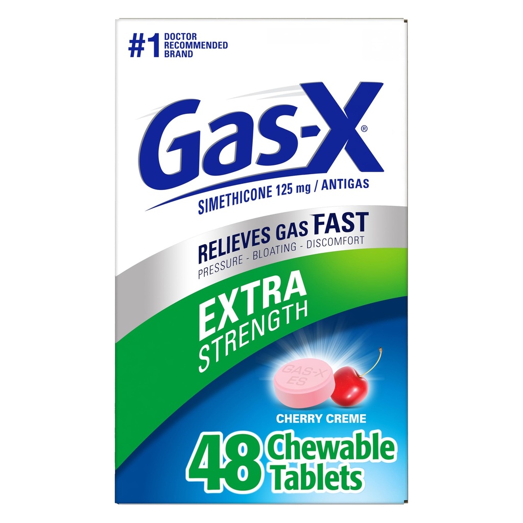 Gas-X Ekstra Kekuatan Dapat Disajikan Gas Relief Tablet dengan Simethacone 125 mg, Cherry - 48 Count