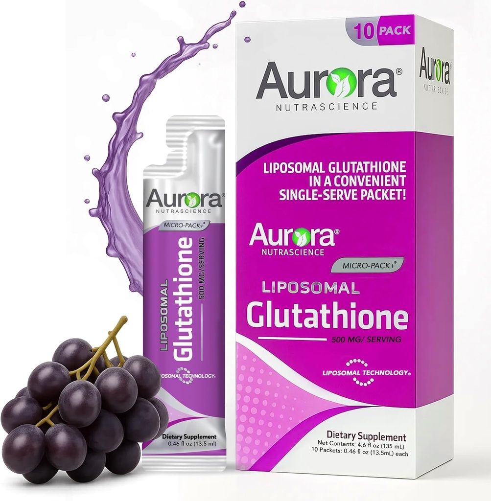 Aurora Nutrasains Micropomal Liquid Glutathione, Imune & Antioxidant Gut Health Suplemen, 500 mg per Serving, Gluten Free, Non-GMO, Sugar-Free, 10 Single-Serve Packets