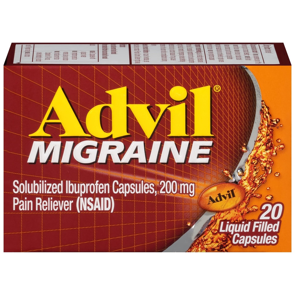 Advil Migraine Headache Relief, Ibuprofen Capsules with Ibuprofen 200mg for Migraine Relief, Nausea Relief and Light Sensitivity Relief