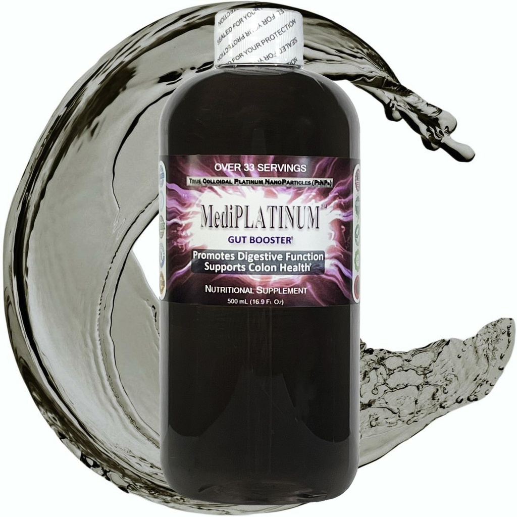 Medisplatinum Gut Booster True Colloidal Platinum PTNP Nuttrationary Suplement - 500 mL (16.9 Fl Oz) dalam Clear BPA- Free Plastik Bottle