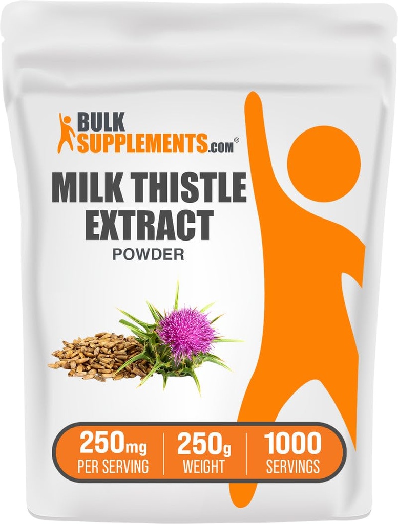 BulkSuplements.com Milk Thistle Extract Powder - Herbal Suplement, Milk Thistle Suplement - Gluten Free, 250mg per Serving, 250g (8.8 oz) (Paket 1)