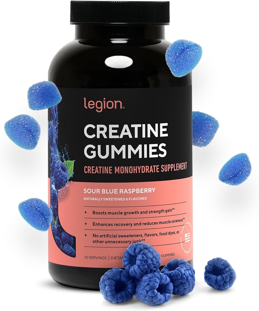 LEGION Creatine Monohydrate Gummies - Clean Creable Creatine Suplement for Power, Endurance & Muscle Recovery - 30 Sour Blue Raspberry Flavor - Tidak ada Flavors Artificial atau Sweeteners