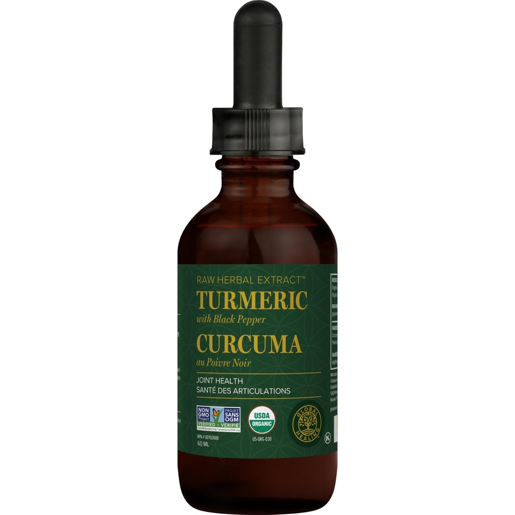 Global Healing Organic Turmeric Curcumin Supplement dengan Black Pepper Extract Liquid Drops untuk Mendukung Bantuan Mobility Gabungan dan Kesehatan Multi Turmeric Suplemen 2 Fl Oz