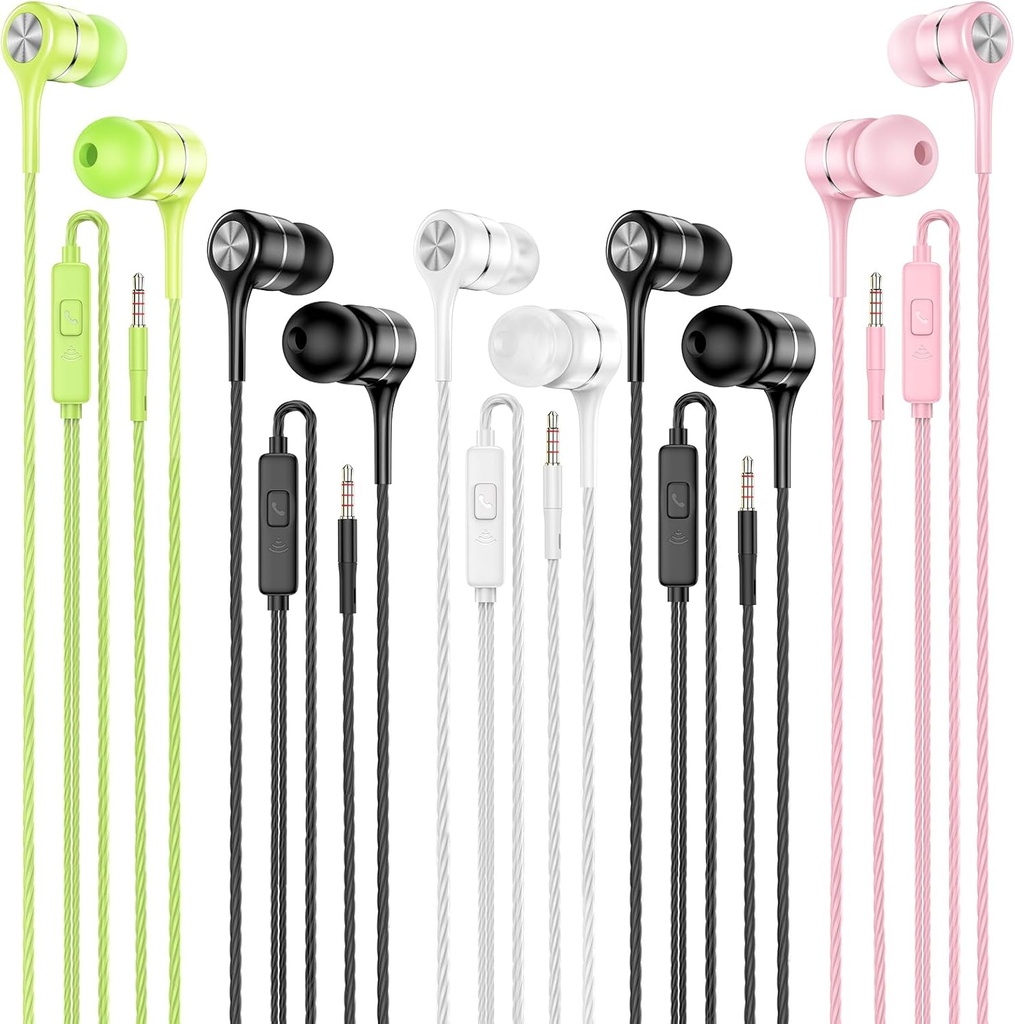 Wired Earbuds with Microphone 5 Pack, in- Ear Headphone with Heavy Bass, High Sound Quality Earphones Compatible with iPad, Laptop, MP3, Android Smartphones, Fits All 3.5mm Jack Device