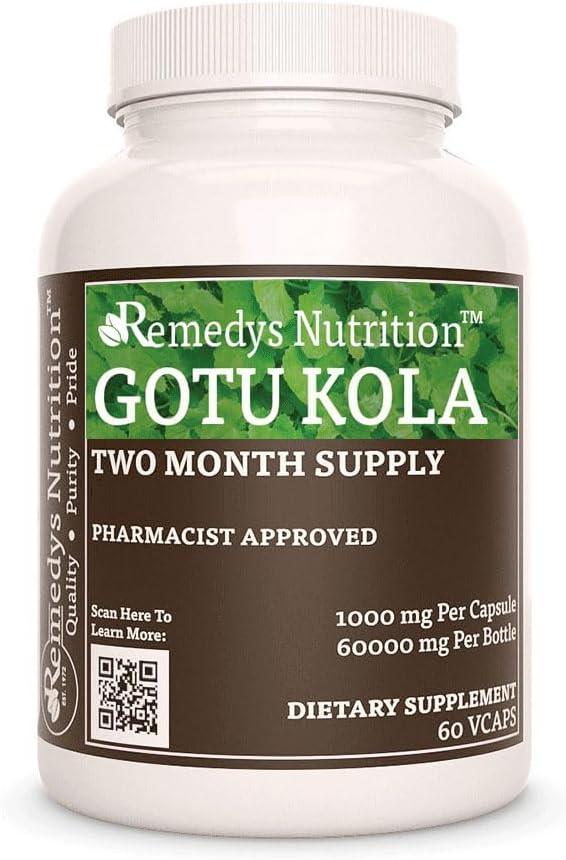 Anutrisi Remedy Gotu Kola (Brahmi) 124; 1.000 mg, 60 Vegan Herbal Diet Suppplemen Dua Bulan