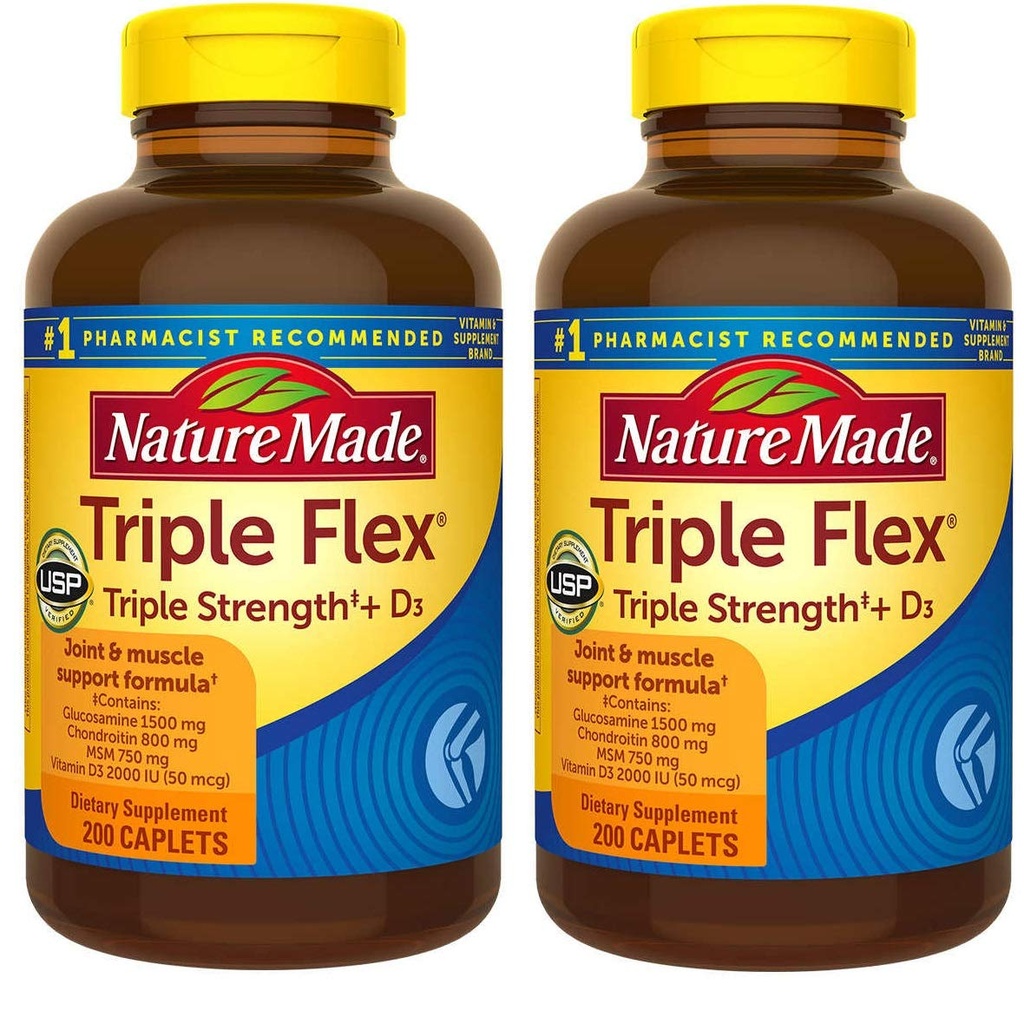 Nature Made TripleFlex, Glucosamin Chondroitin dan MSM - 2 Botol, 200 Caplets Masing-masing, 400 Caplets Total