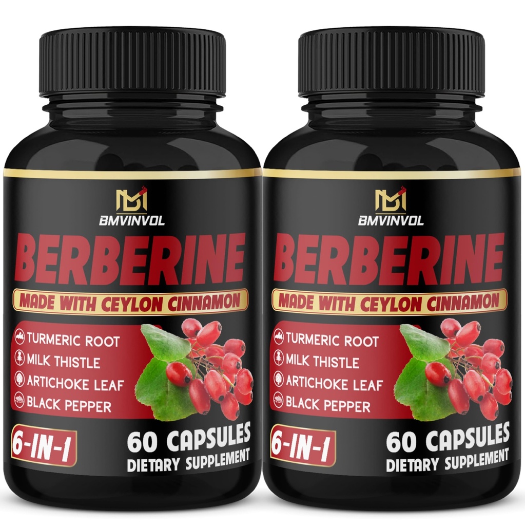 (2 Paket) Suplemen Berberine Plus Cinnamon Ceylon, Turmeric, Artichoke, Milk Thistle, Black Pepper - 120 Kapsul - 4 Bulan Suppply