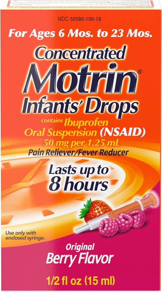 Motrin Bayi Terkonsentrasi Drops, Demam Reducer, Ibuprofen, Berry Flavored.5 Oz