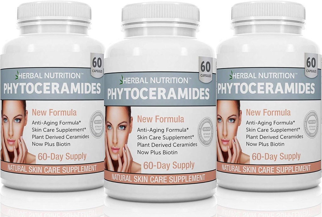 Herbal Nutrition Phytoceramides from Rice with Biotin Vitamin A, C, D dan E, Three Bottle Pack, 180 Capsules 40mg