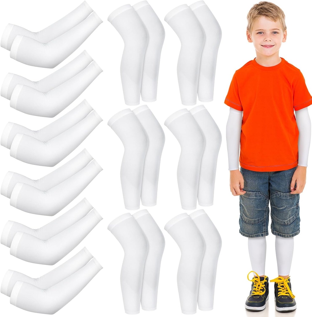 Panitay 6 Set Eczema Arm dan Leg Sleeves Scratch Elastic Arm Sleeves Knee Wrap Eczema Cover untuk Itch Relief dan Terapi Basah (Kid, White)