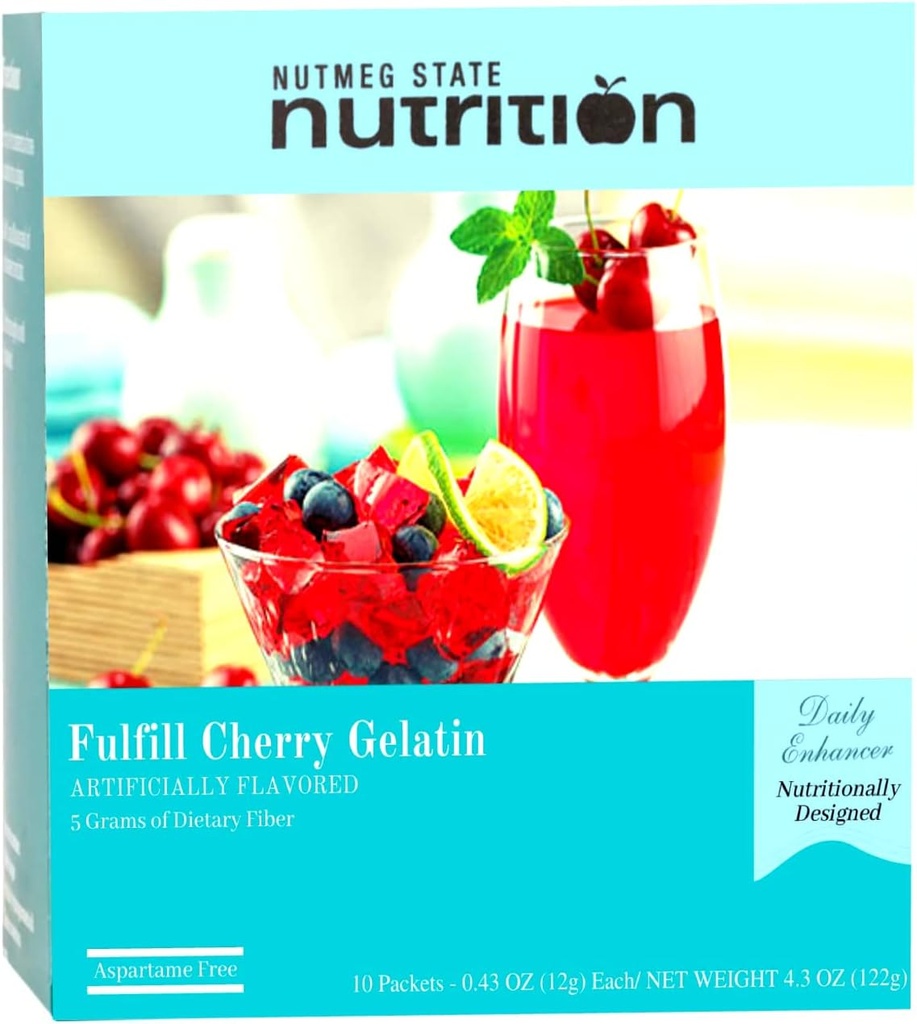 Nutmeg State Nutrition - Tinggi Minuman Mix Fiber, Low Calorie, Fat Free, Decontainated, Sugar Free, Course Flavored, Ideal Protein Compatible, Aspartame Free, 10 Servings Per Box (Cherry Gelatin)