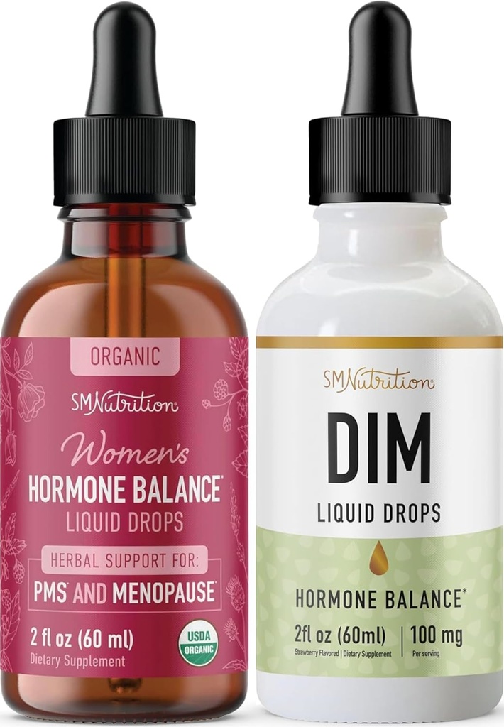 Suplemen DIM Liquid & Herbal Hormone Balance Tackle 124; Hormone Balancing Bundle dengan 100mg DIM (25 Pelayan) dan PMS Menopause & Menstrual Dukungan Liquid dengan Cohosh Hitam (60 Pelayan)