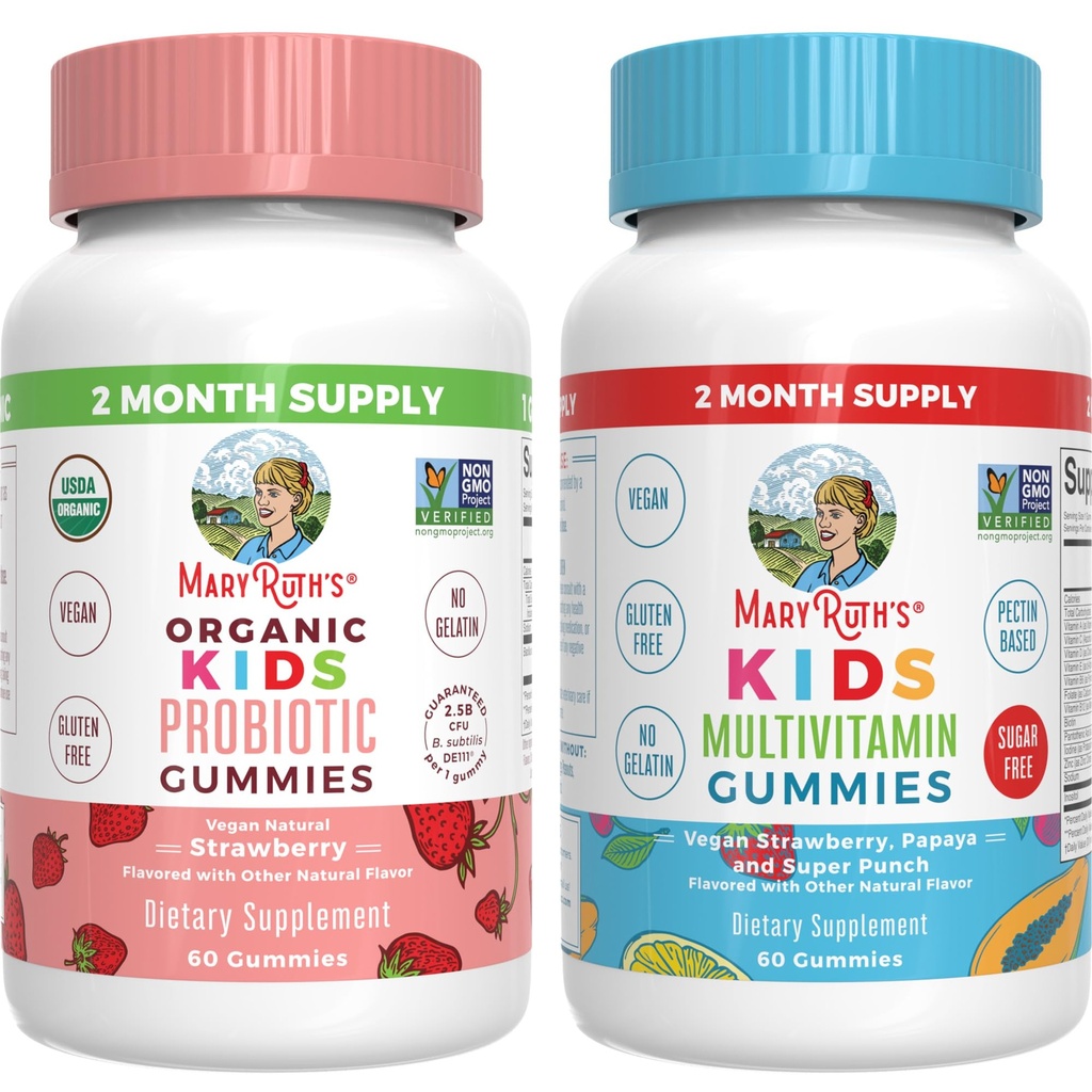 MaryRuth Organics Multivitamin and Probiotic Gummies (Strawberry) for Kids 124; Clean Label Project Verified £124; Vitamin for Gut Health, Imunity, & Overall Wellness 124; Vegan, Nun-GMO, Gluten Free