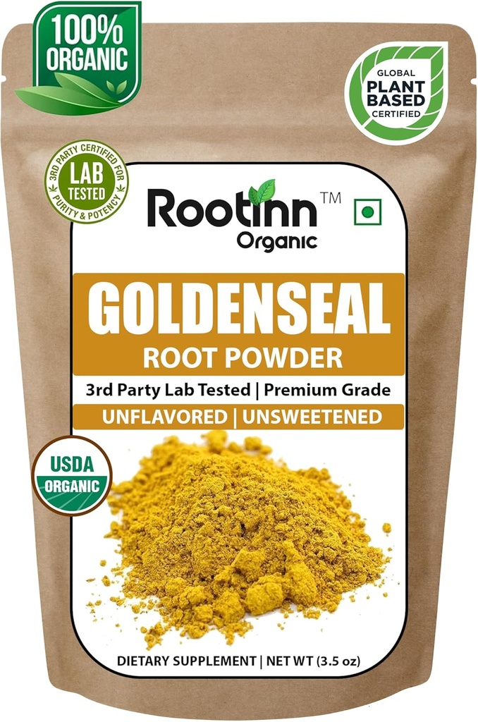 Goldenseal Powder - 3.5 oz, 100 hamba dari Lab Test / USDA Organik * Pure Natural Goldenseal Root Powder Suplemen