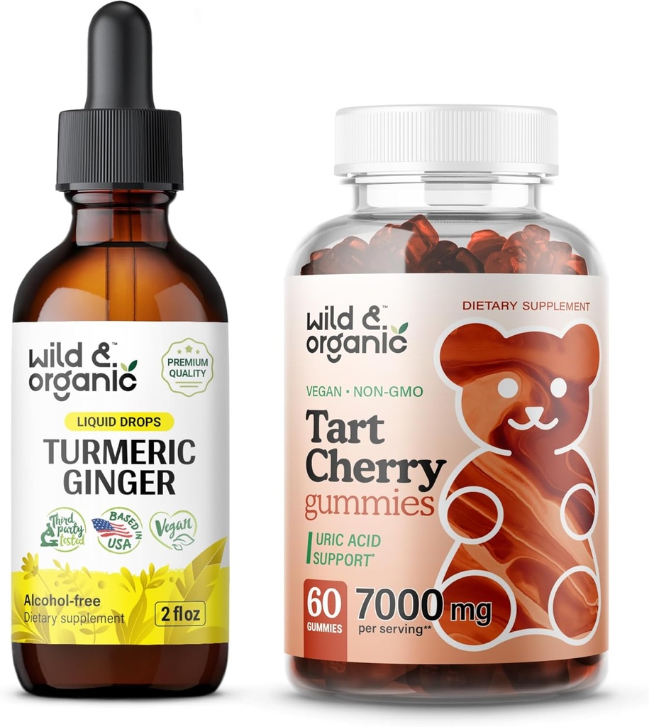 Wild & Organic Turmeric Ginger Tasture 2 fl oz & Tart Cherry Gummies