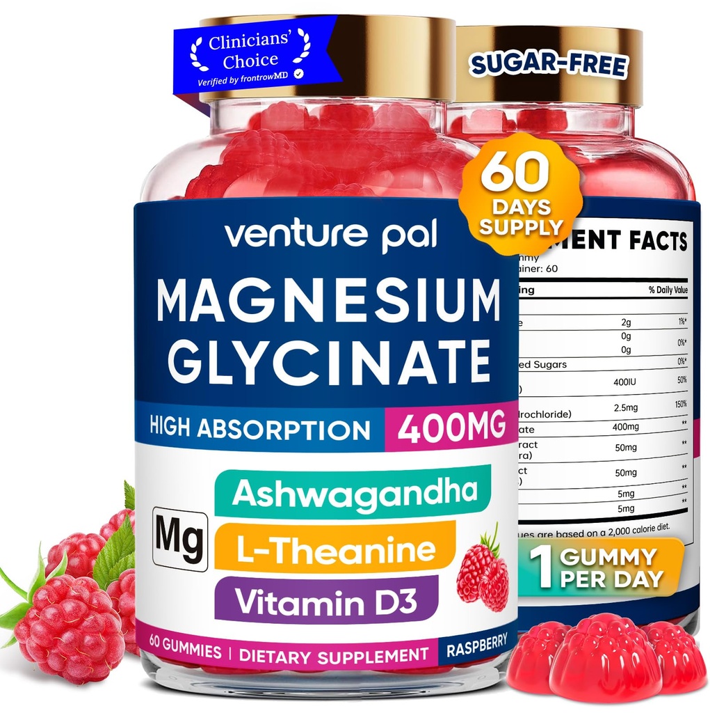 60 Hari Supply Magnesium Glycinate 400mg Gummies dengan Ashwagandha, L-Theanine, CoQ10, Vitamin D3 & B6, Sugar Free Magnesium Gummies untuk Dewasa & Anak-anak, Stress Relief, Sleakn & Vegan, Gluten Free