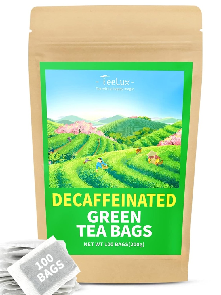 TeeLux Decaf Green Tea Bags, Tea Hijau Yang Murni, Super Antioksidan, 100 Tea Bags untuk Hot & Iced Tea