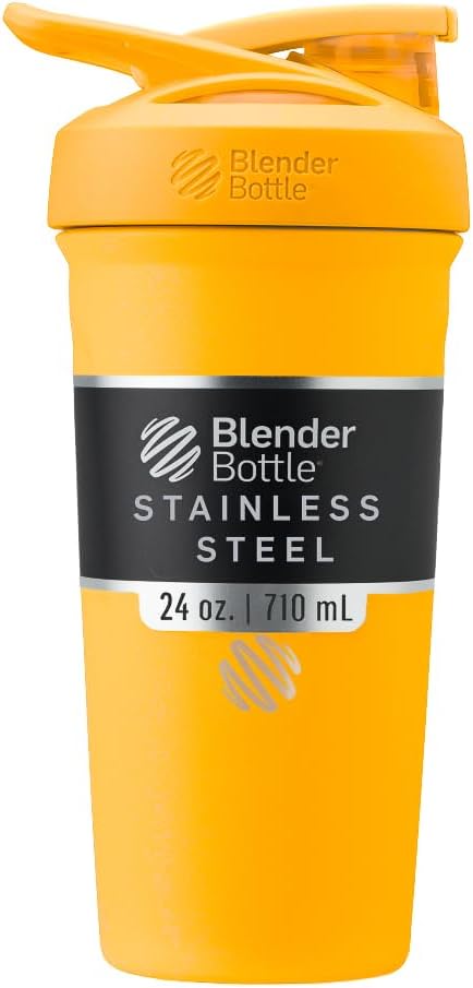 BlenderBottle Sport Insulated Stainless Steel Sake Bottle with Wire Whidle, 24- Ounce, Mango - Protein Shakes & Hydration for Athletes & Fitness Entreaists, Easy Mixing, Keeping Minds Cold, Lockable Lid