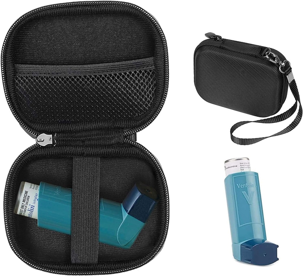 CaseSack Astma Inhaler kasus, Compact dan Sturdy kasus untuk Handy Inhaler untuk Dewasa dan Anak-anak, dengan Rooms untuk Pil dan Lain (Hitam)