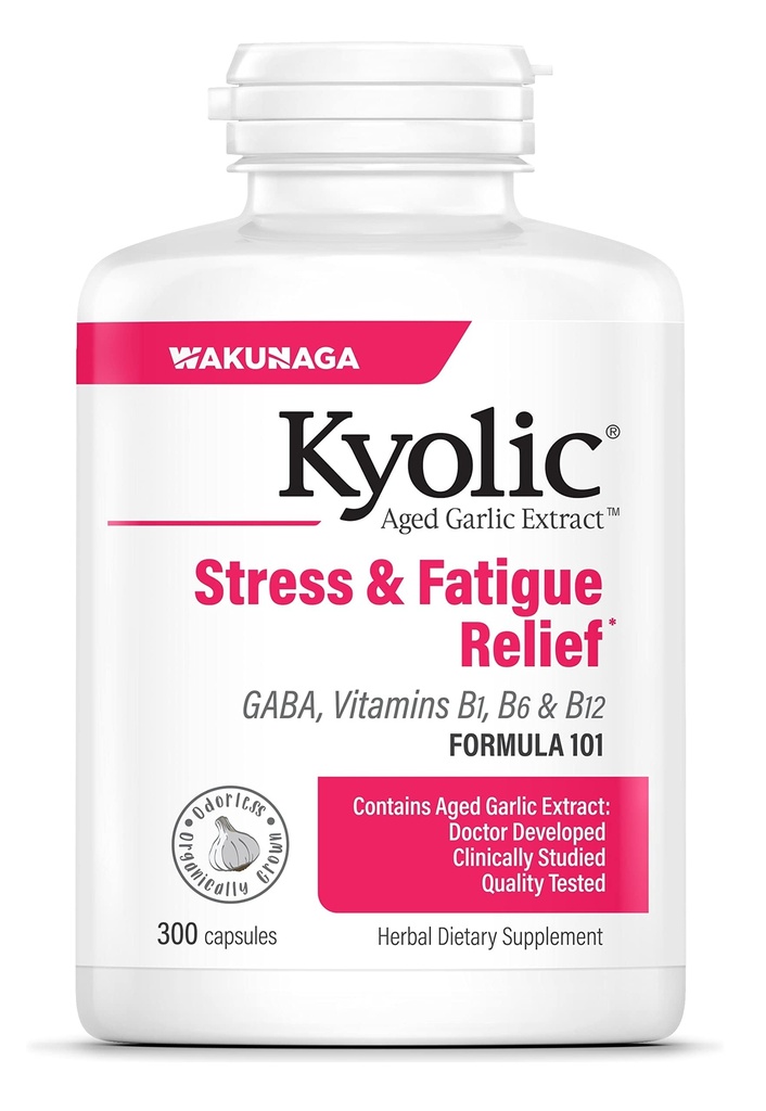 Kyolic Aged Bawang putih Extract Formula 101, Stress and Fatigue Relief, 300 Capsules.