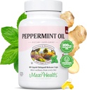Maxi Health Peppermint Oil Capsules - Organic Ginger Oil & Fennel Delayed Release Capsule - Diet Ingestable Suplemen Kosher Peppermint untuk Dukungan Digetives (60 Capsules)