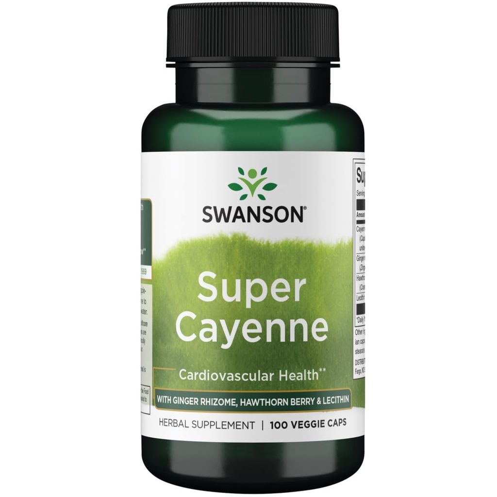 Swanson Super Cayenne - dengan Ginger Rhizome, Hawthorn Berry & Lecithin 100 Veg Caps