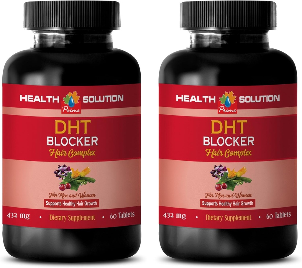 Pertumbuhan Rambut Vitamin Tanpa Biotin - DHT Blocker kompleks Rambut - untuk Pria dan Wanita - Dukungan Tumbuh Rambut Sehat - Melihat Palmetto Ekstrak Capsules - 2 Botol 120 Tablets Terpadu