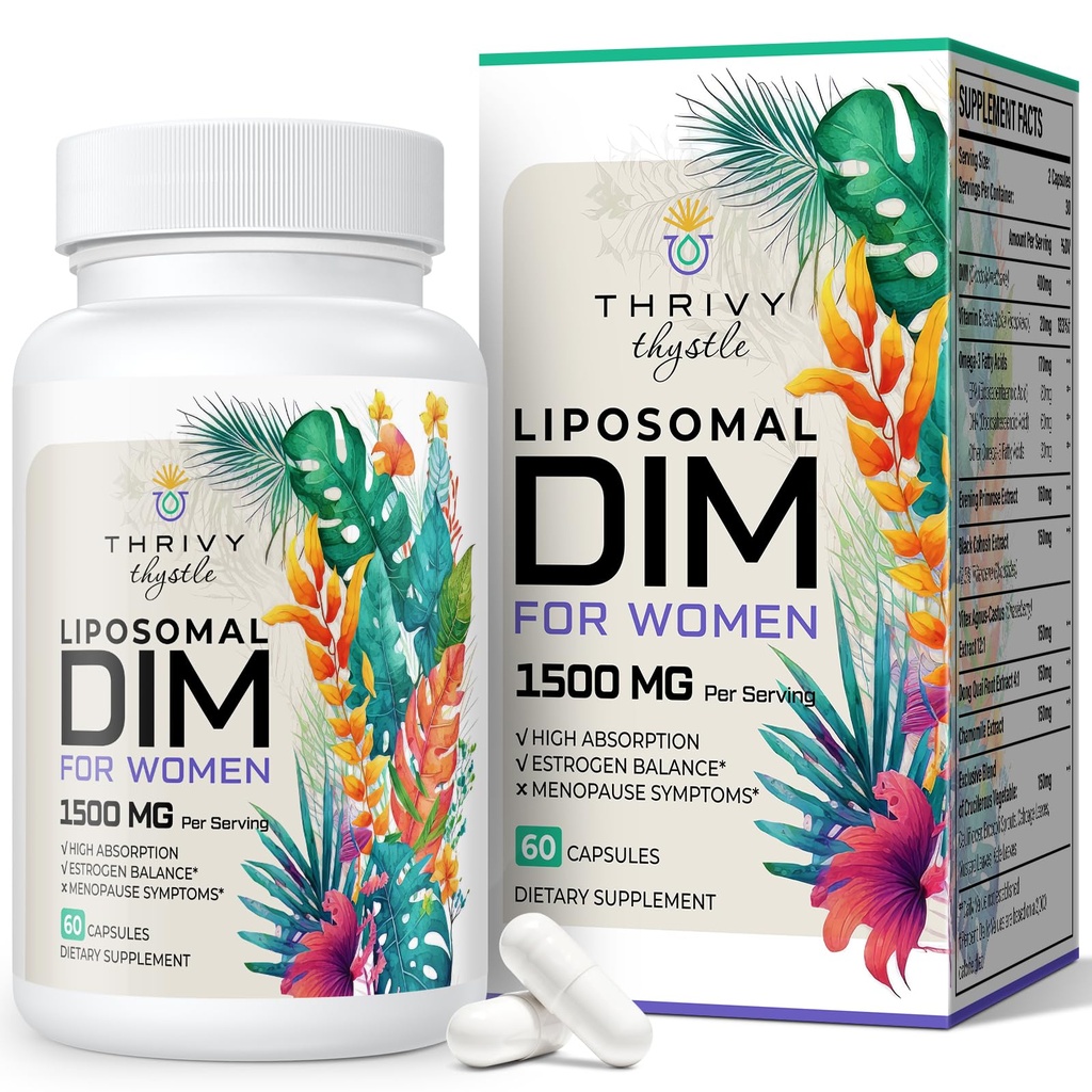 Suplemen DIM Lipomal - 1500 mg Women DIM - Estrogen Suplemen Berisi Vitamin E, Evening Primrose, Black Cohosh, Omega-3 Acids Gendut