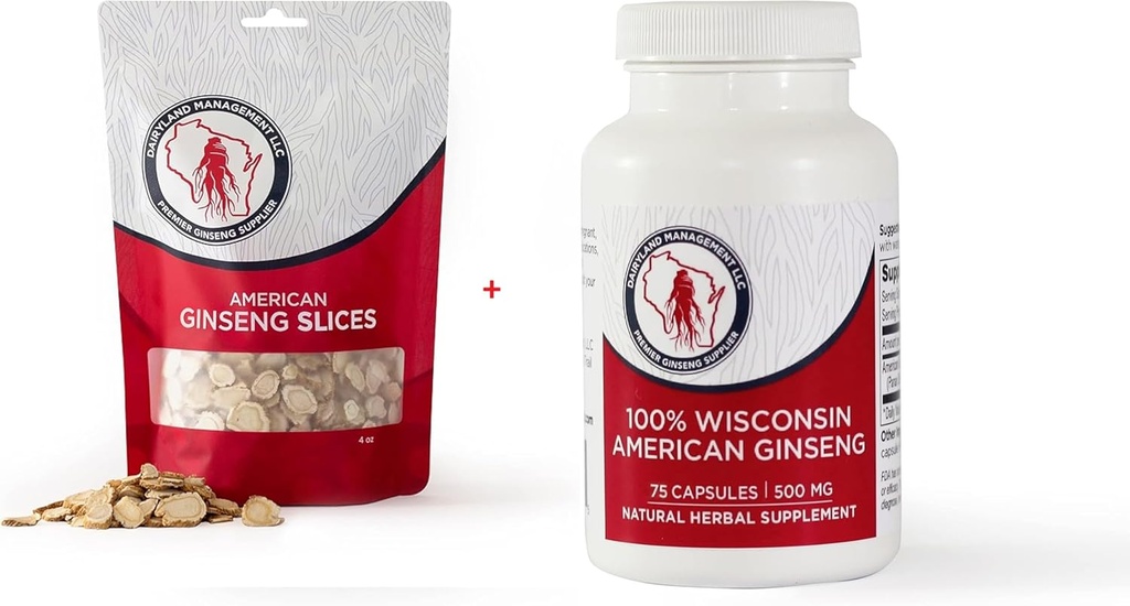 Dairyland American Ginseng Slices 4 oz dan Capsules 75 ct Pack of Wisconsin Ginseng