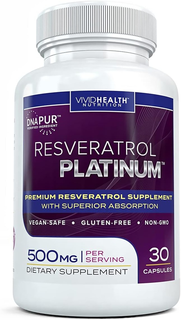 Reveratrol Antiokhants Tambahan Platinum: Kuat Anti Aging Formula Mula dengan Murni, Natural Trans Resveratrol untuk Dukungan Imune, Vitalitas dan Kesehatan Otak, 30 Gluten Veggie Bebas Capsules