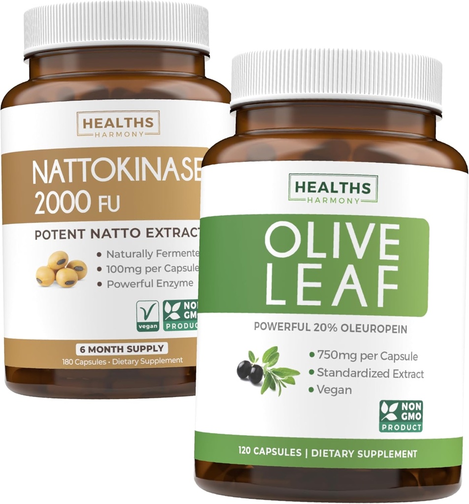 Nattokinase & Olive Leaf (6- Bulan Suply) Flow & Wellness Mix - Nattokinase 2000 FU FU Alami Fermentasi Soybeans (6- Pasokan Bulan) & Olive Leaf Ekstrak Super Kekuatan dengan 20% Oleuropein